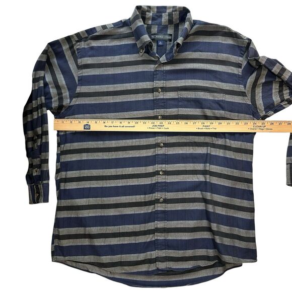 J Peterman Company Shirt Blue Black Button Up Striped Mens L Large - Picture 6 of 9